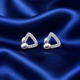 Trinity Glow Silver Stud Earrings – Geometric Zircon Designer Earrings for Women