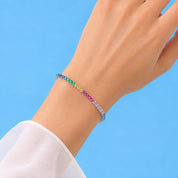 Prism Royale Rainbow Tennis Silver Bracelet – Multicolor Zircon Luxury Bracelet (JDB907-2)
