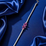 Pink Floral Crystal Silver Bracelet