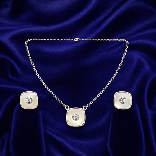 Elegant Square Stone Pendant Necklace & Stud Earrings Set (Dp 6740-pwc 208)