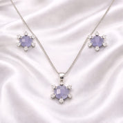 Lavender Stone Pendant Necklace & Stud Earrings Set