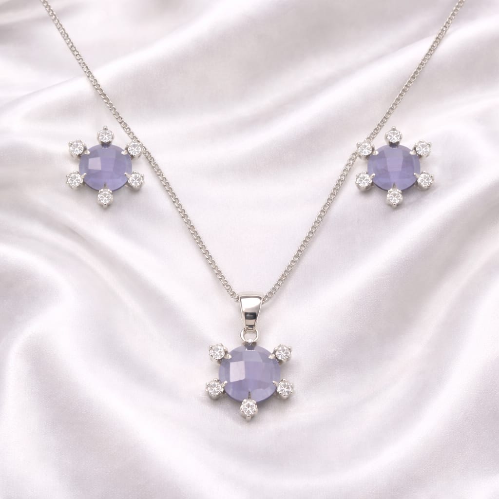 Lavender Stone Pendant Necklace & Stud Earrings Set