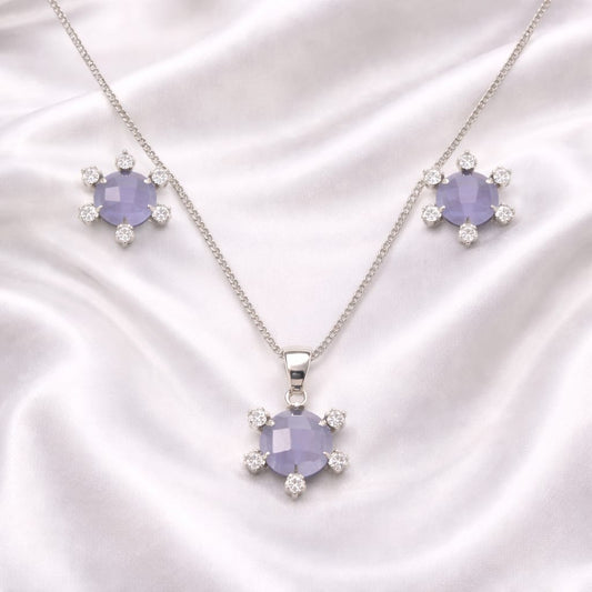 Lavender Stone Pendant Necklace & Stud Earrings Set