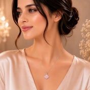 Rosé Clover Silver Pendant Necklace (JD509)