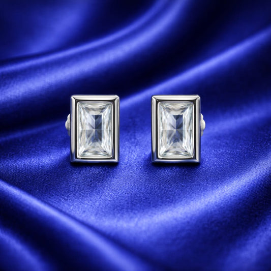 Silver Rectangle Crystal Stud Earrings – Modern Elegant Shine (Er 730- Dp 230)