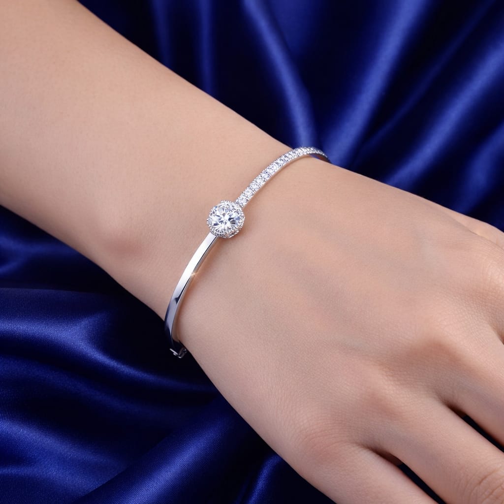 Classic Crystal Silver Kada Bracelet