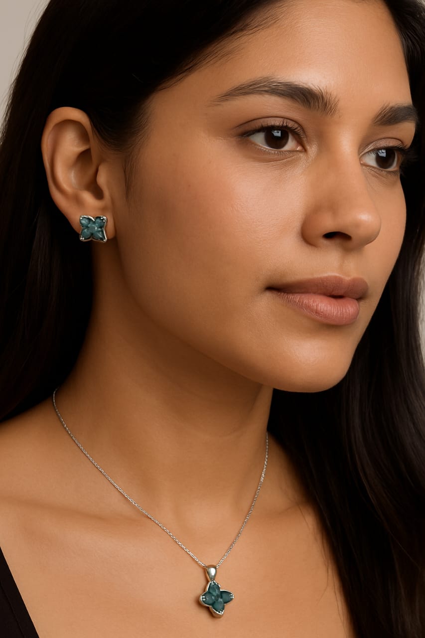 Aqua Bloom Pendant & Earring Set PR420-401