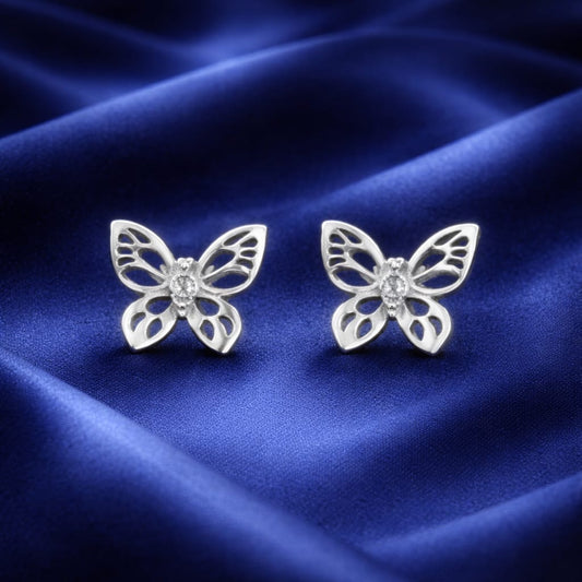 925 Sterling Silver Butterfly Stud Earrings for Women | Single Stone Diamond Design | Elegant Daily Wear & Gift Jewellery MY515-DP190