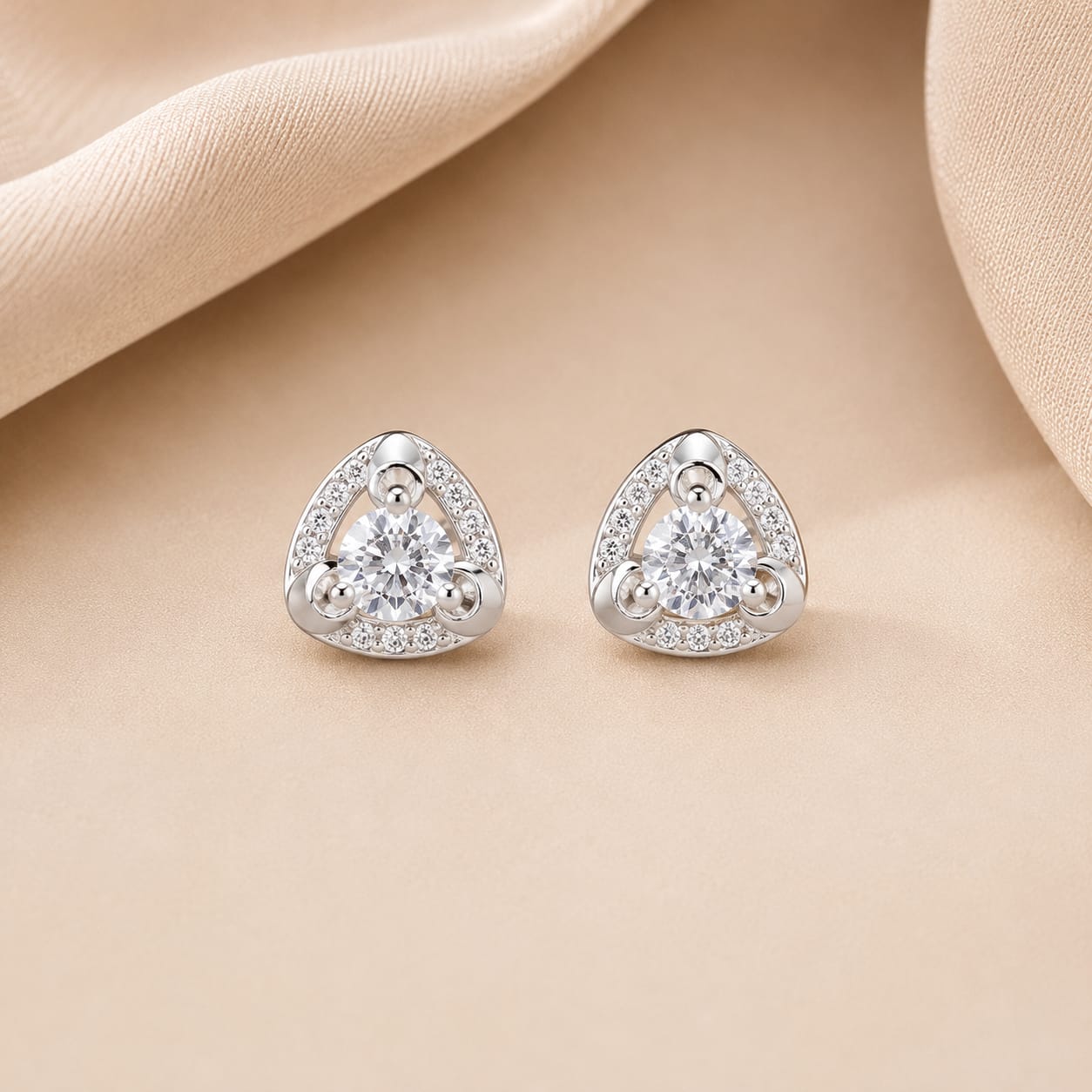 Trinity Triangle Silver Stud Earrings – Round Zircon Geometric Studs