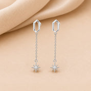 Celestial Star Drop Silver Earrings – Minimalist Chain Dangle Earrings