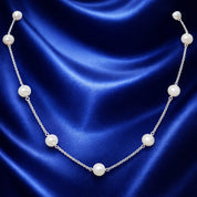 Elegant Pearl Station Silver Necklace – Minimal Classic Design