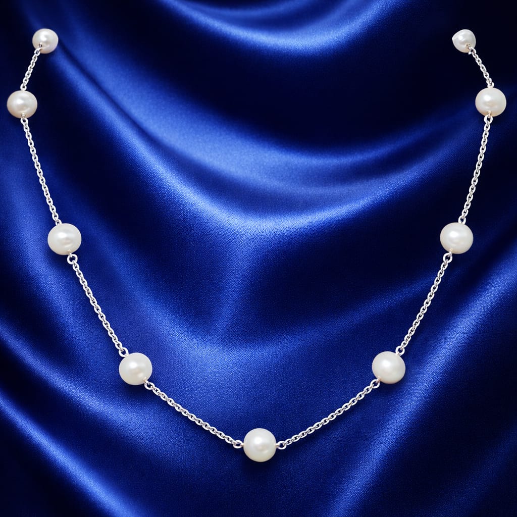 Elegant Pearl Station Silver Necklace – Minimal Classic Design
