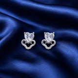 Cupid Heart Silver Stud Earrings – Heart Cut Zircon Designer Earrings for Women