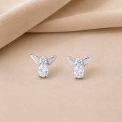 Angel Wing Silver Stud Earrings – Oval Zircon Minimalist Earrings