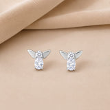 Angel Wing Silver Stud Earrings – Oval Zircon Minimalist Earrings