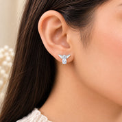 Angel Wing Silver Stud Earrings – Oval Zircon Minimalist Earrings