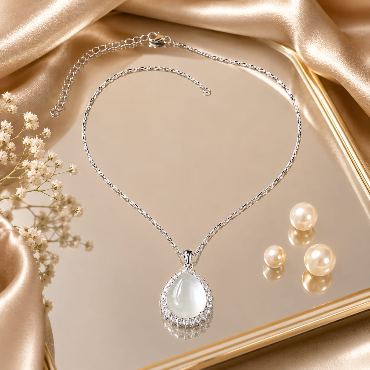 Luna Dewdrop Silver Pendant Necklace (JN8560)