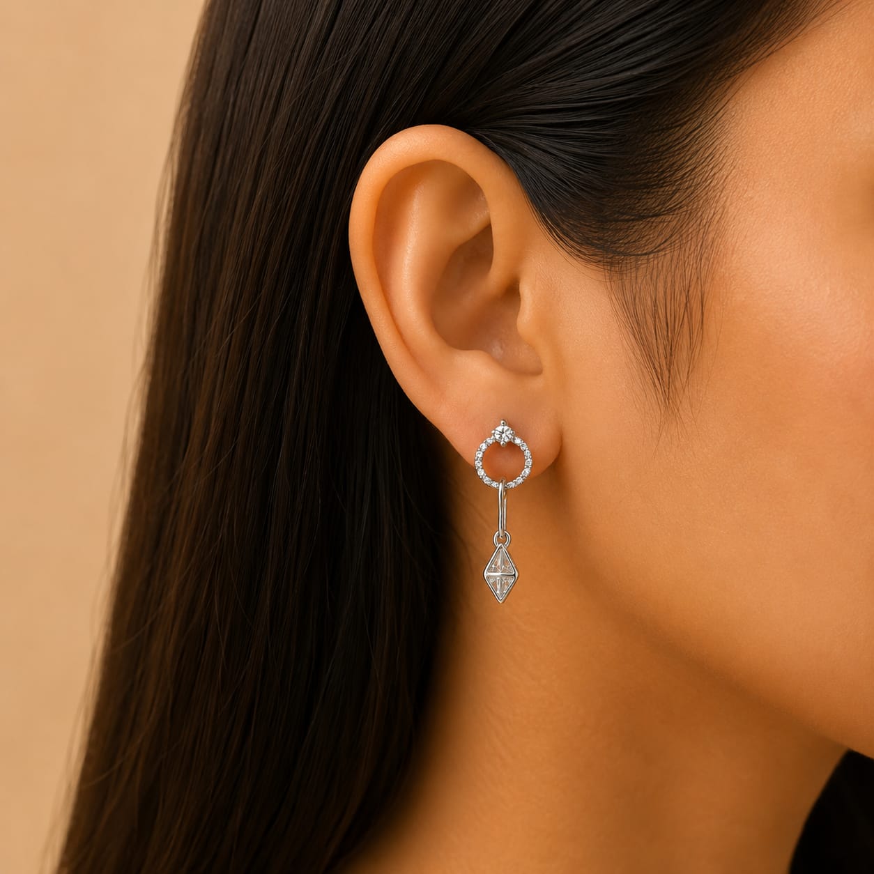 Celestial Prism Drop Silver Earrings – Geometric Zircon Designer Dangle Earrings for Women