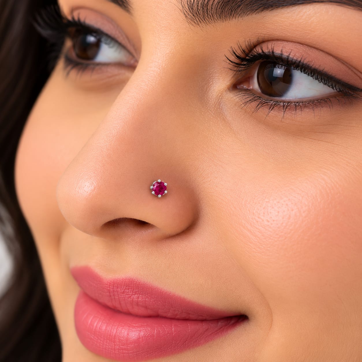Ruby Red Stone Silver Nose Pin