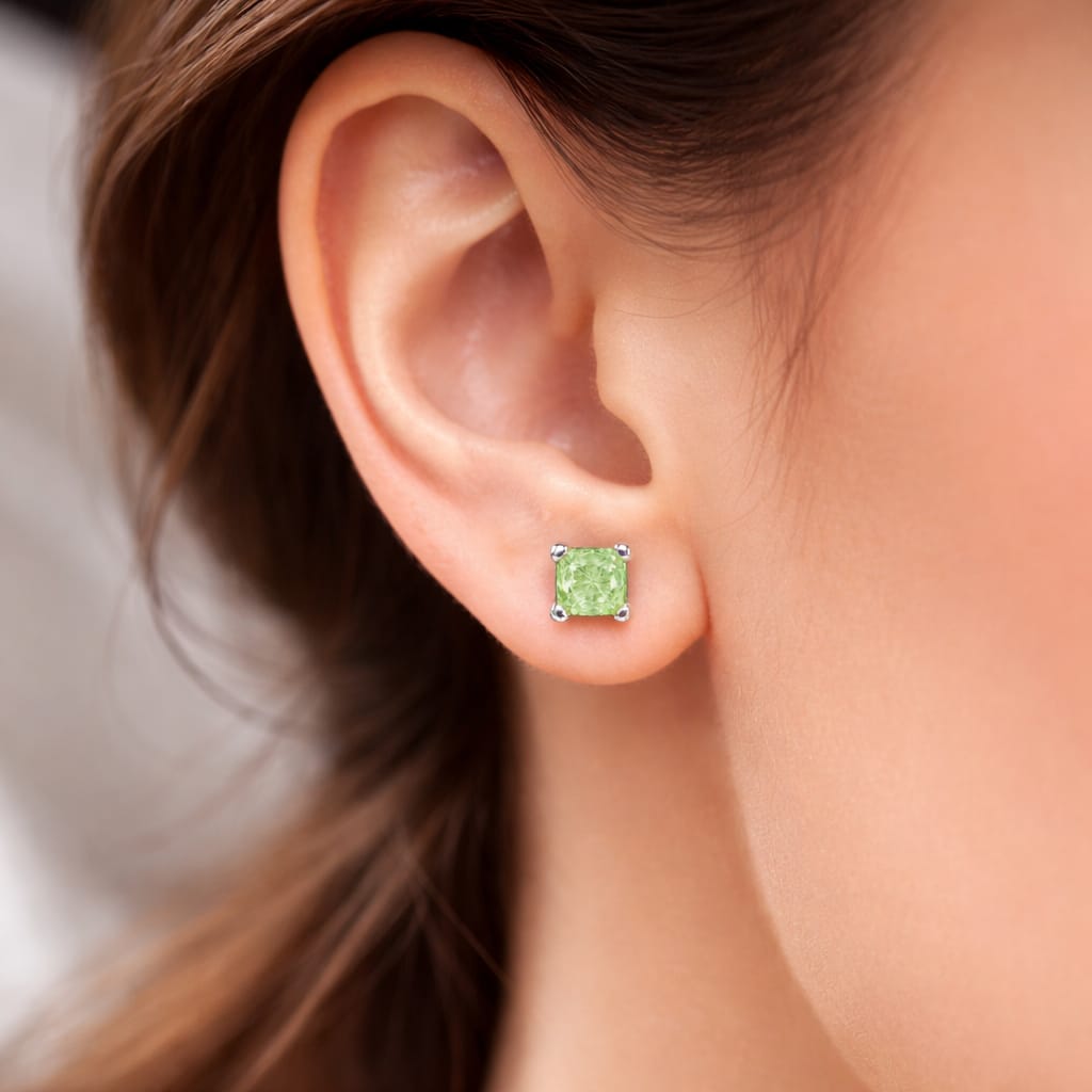 Silver Princess Green Stone Stud Earrings – Elegant Square Sparkle (RRJ 102-356)