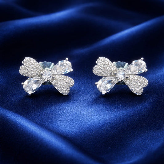 925 Sterling Silver Bow Shape Earrings for Women | Diamond Studded Ribbon Design | Elegant Party & Daily Wear Jewellery RRJ0191-339