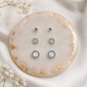 Luna Halo Silver Stud Earrings Set (JC203)
