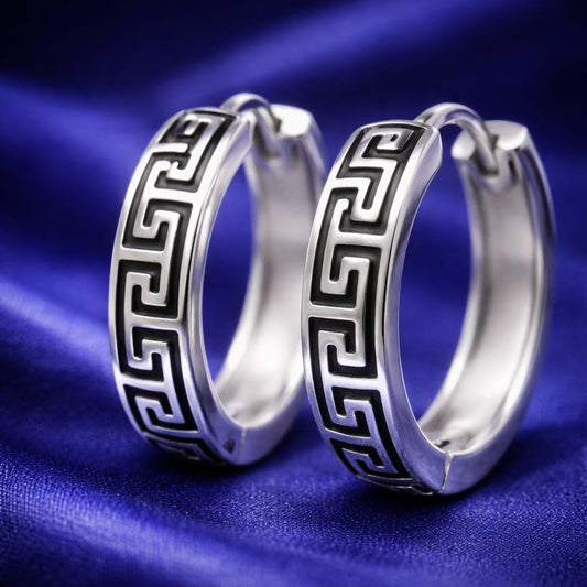 Silver Greek Pattern Hoop Bali – Classic Designer Style (Er 716-dp 283)