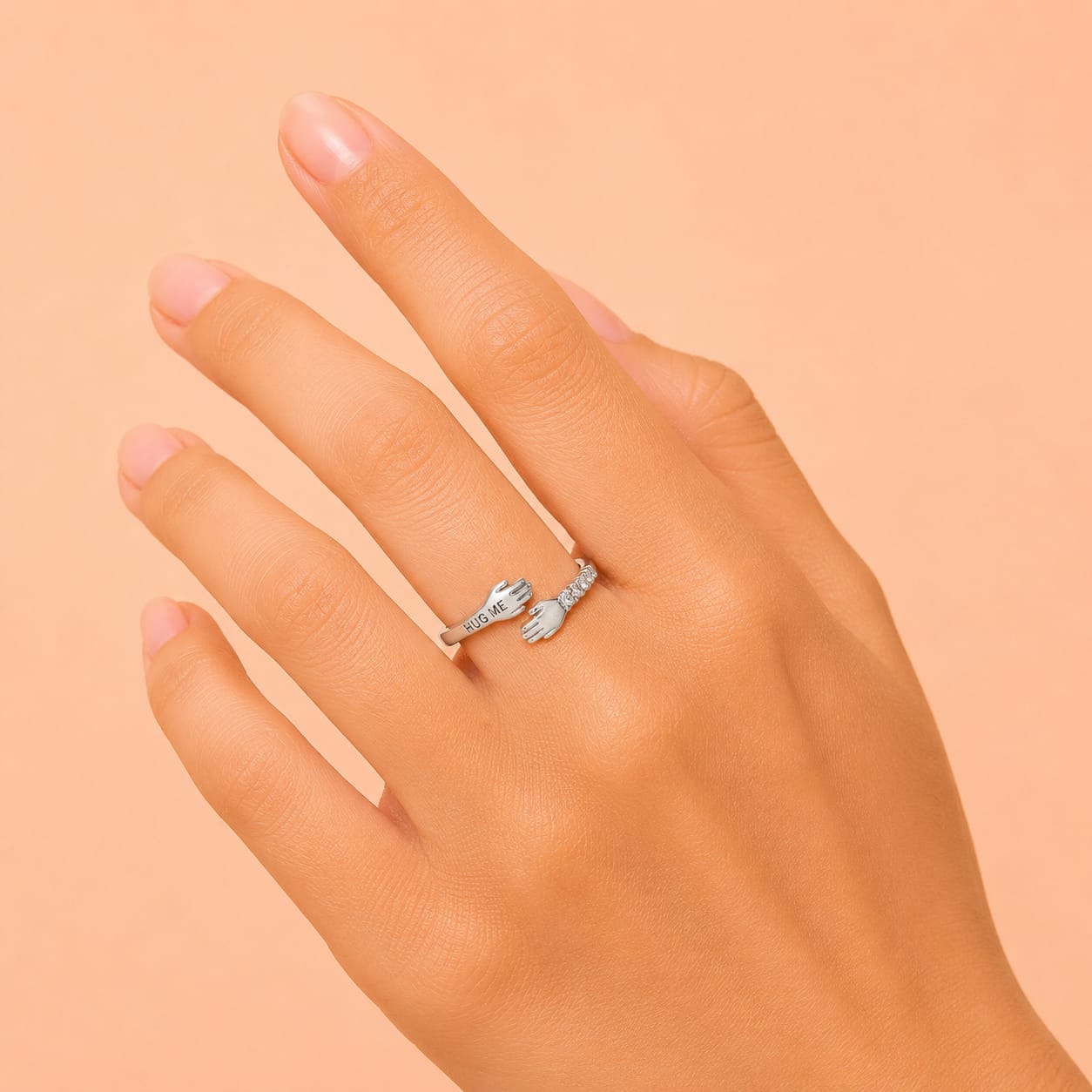 Hug Me Adjustable Silver Ring – Minimalist Open Hand Zircon Ring