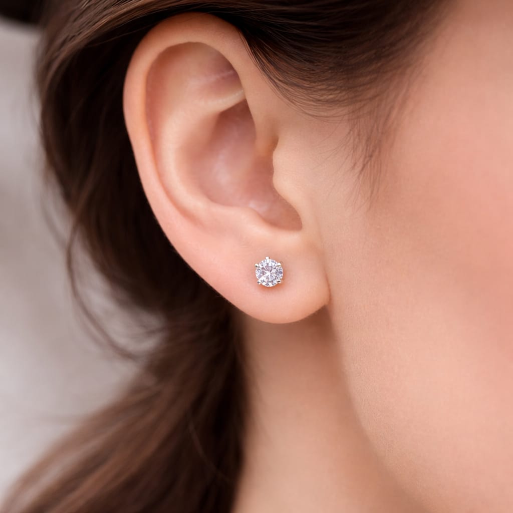 Silver Brilliant Solitaire Stud Earrings – Classic Round Sparkle (RRj 0131-348)