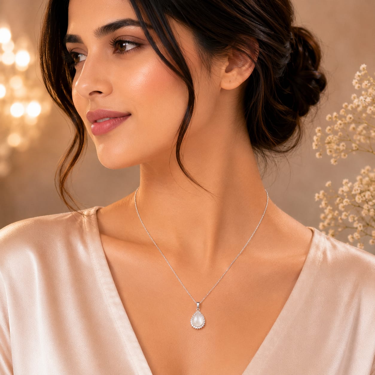 Luna Dewdrop Silver Pendant Necklace (JN8560)