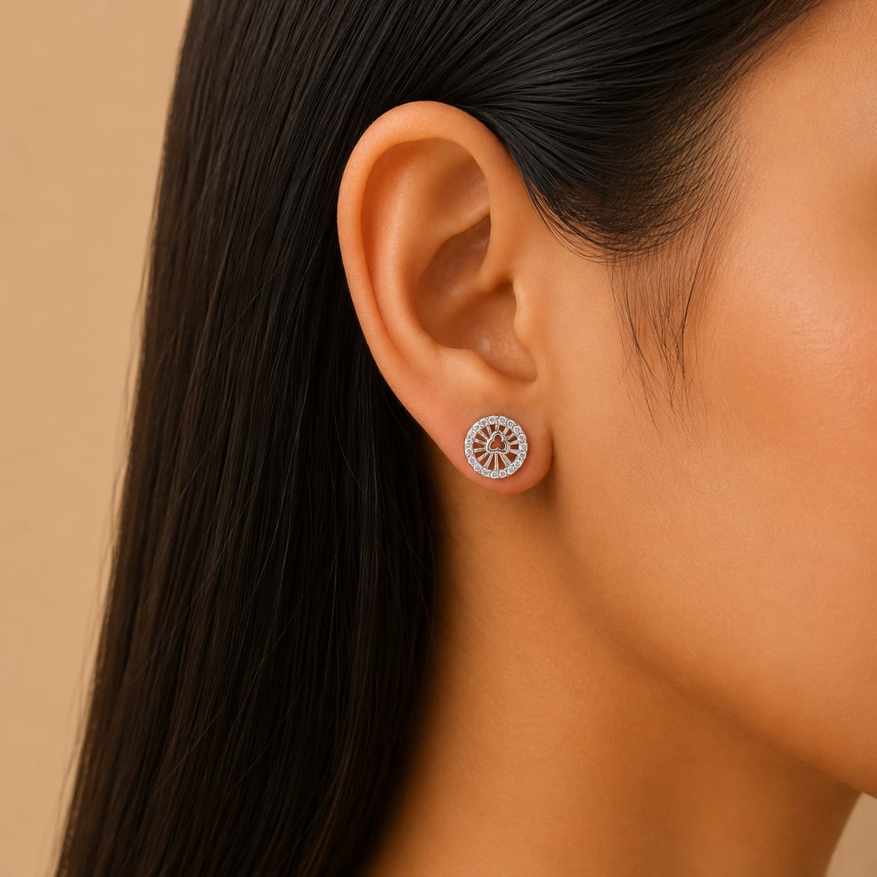 Radiant Clover Halo Silver Stud Earrings – Zircon Designer Studs for Women