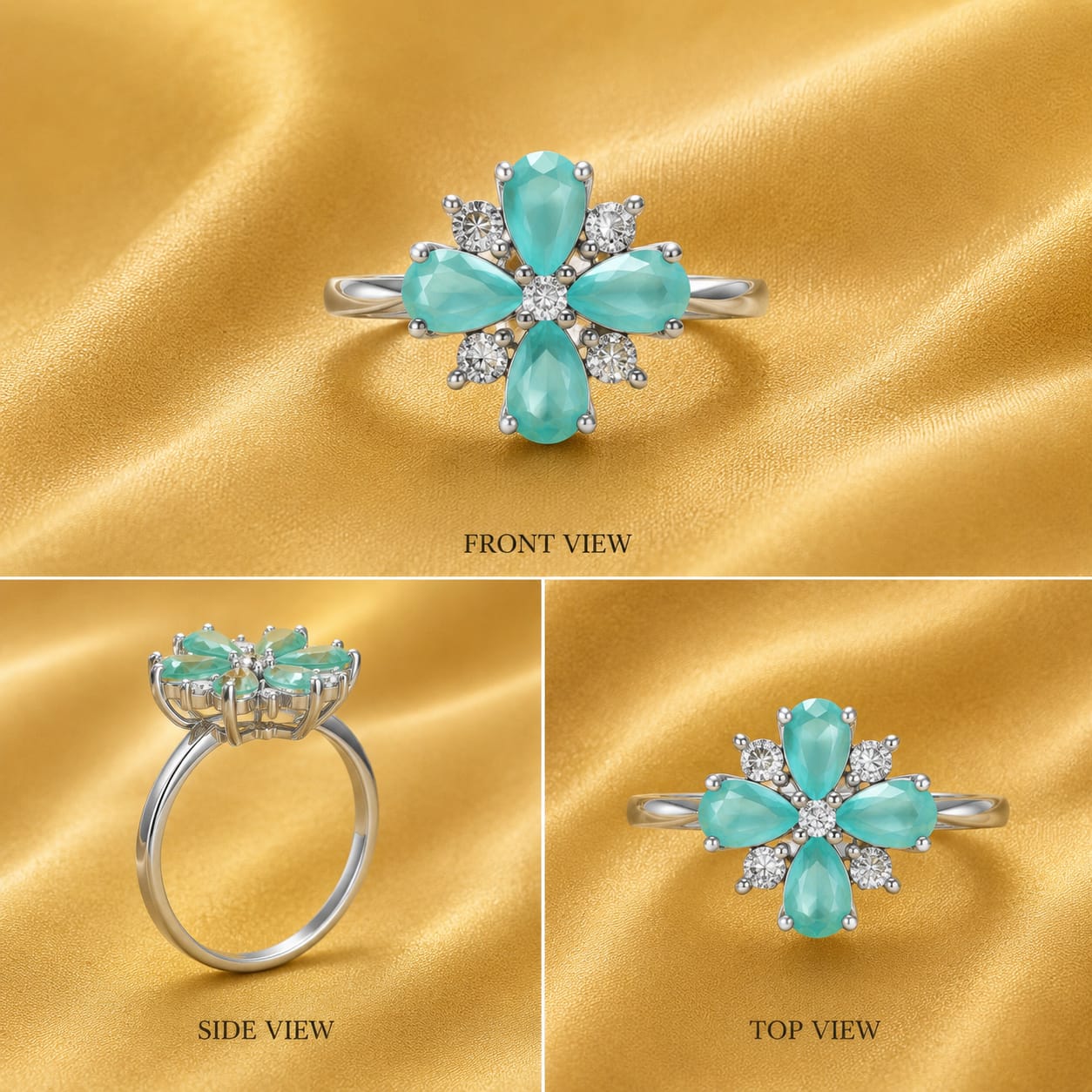 Aqua Blossom Floral Ring (0238)