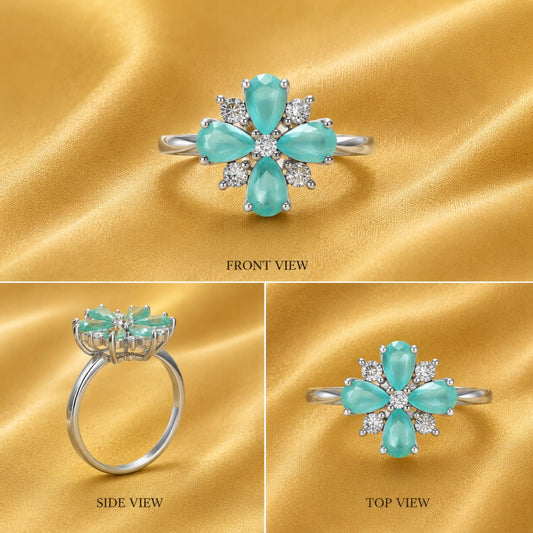 Aqua Blossom Floral Ring (0238)