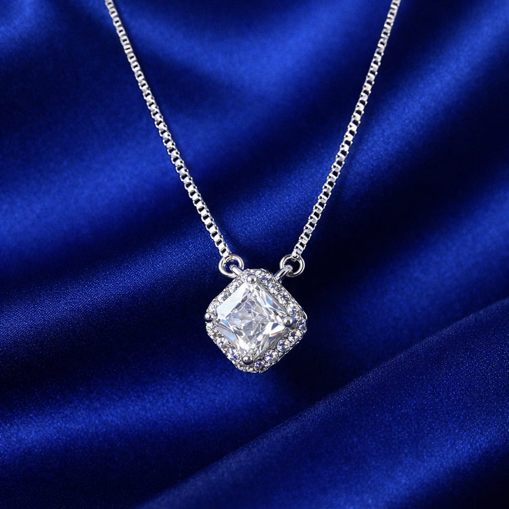 CrystalGlow Princess Cut Pendant Necklace