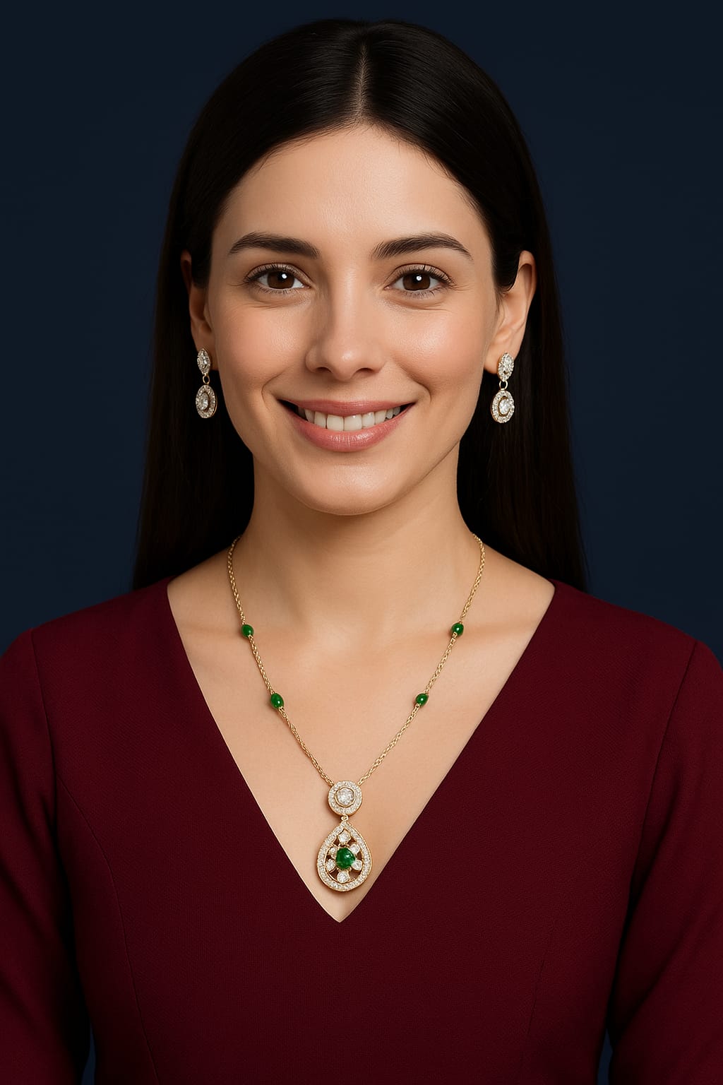Golden Aura Green Stone Jewellery Set