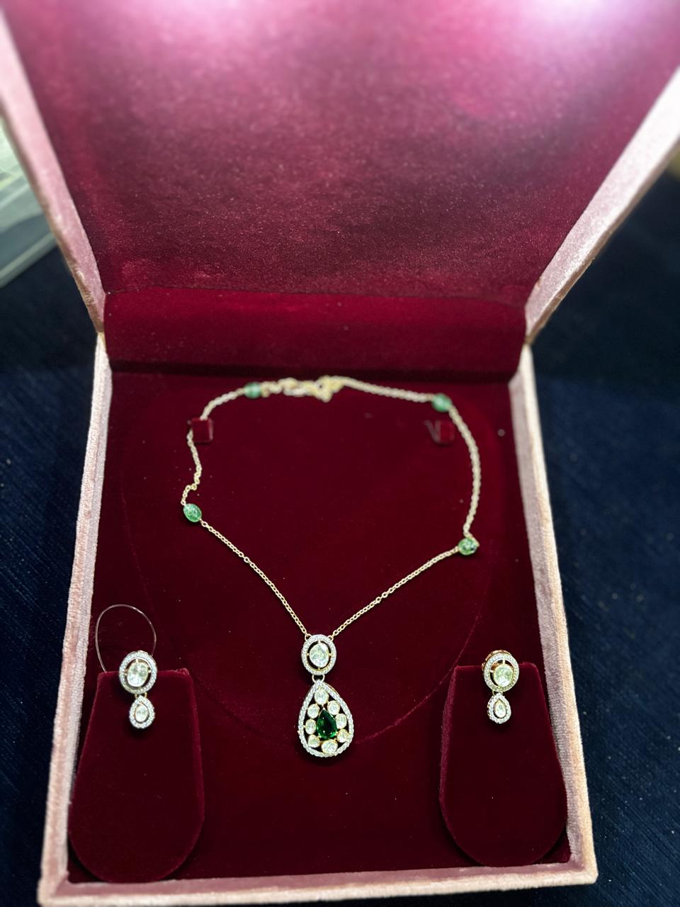 Golden Aura Green Stone Jewellery Set