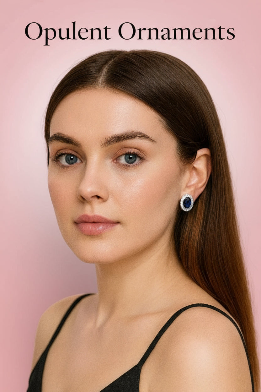 Royal Blue Sapphire Halo Stud Earrings PR419-212