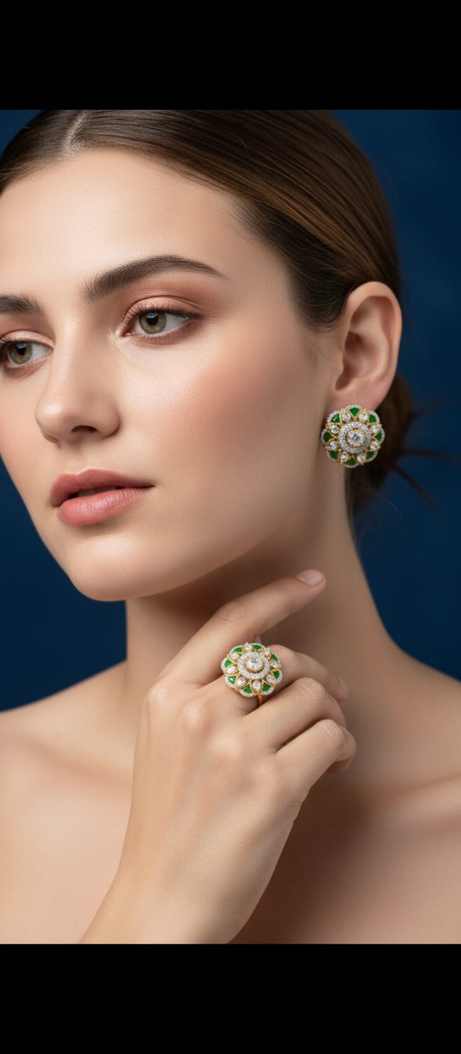 Heritage Green Polki Flower Set