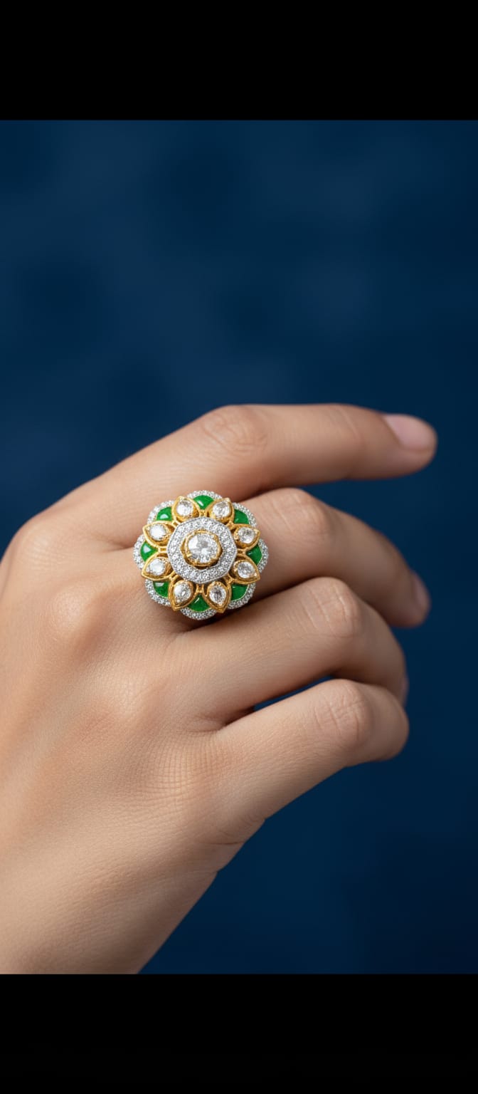 Heritage Green Polki Flower Set