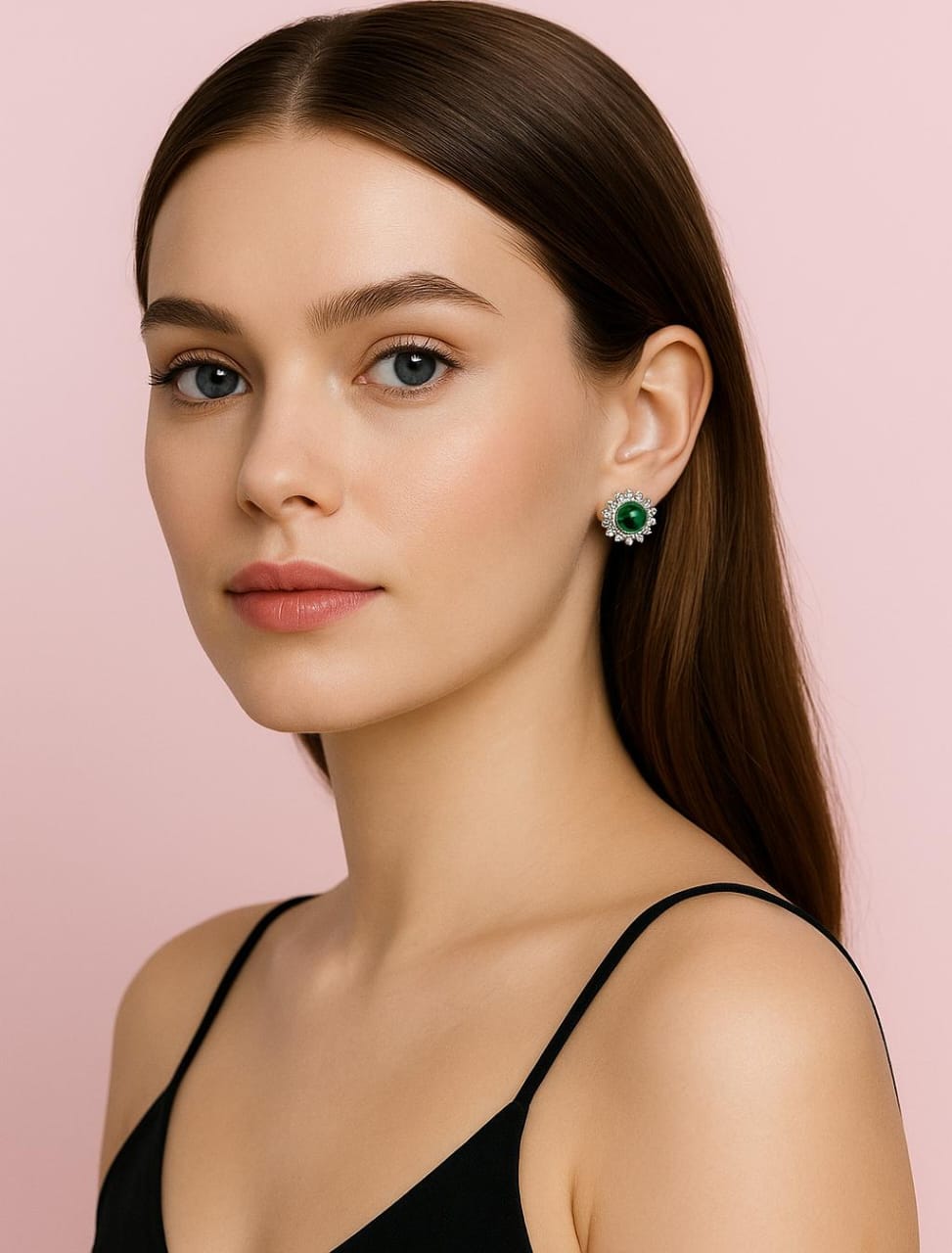 Emerald Green Halo Stud Earrings | 925 Silver Sparkle Collection ER713-DP345