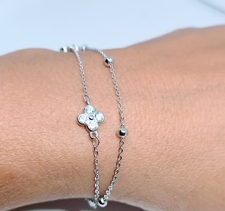 925 Sterling Silver Two-Layered Bracelet for Women | Dual Chain Design with Sparkling Diamonds | Elegant & Adjustable Wristwear MY510-258