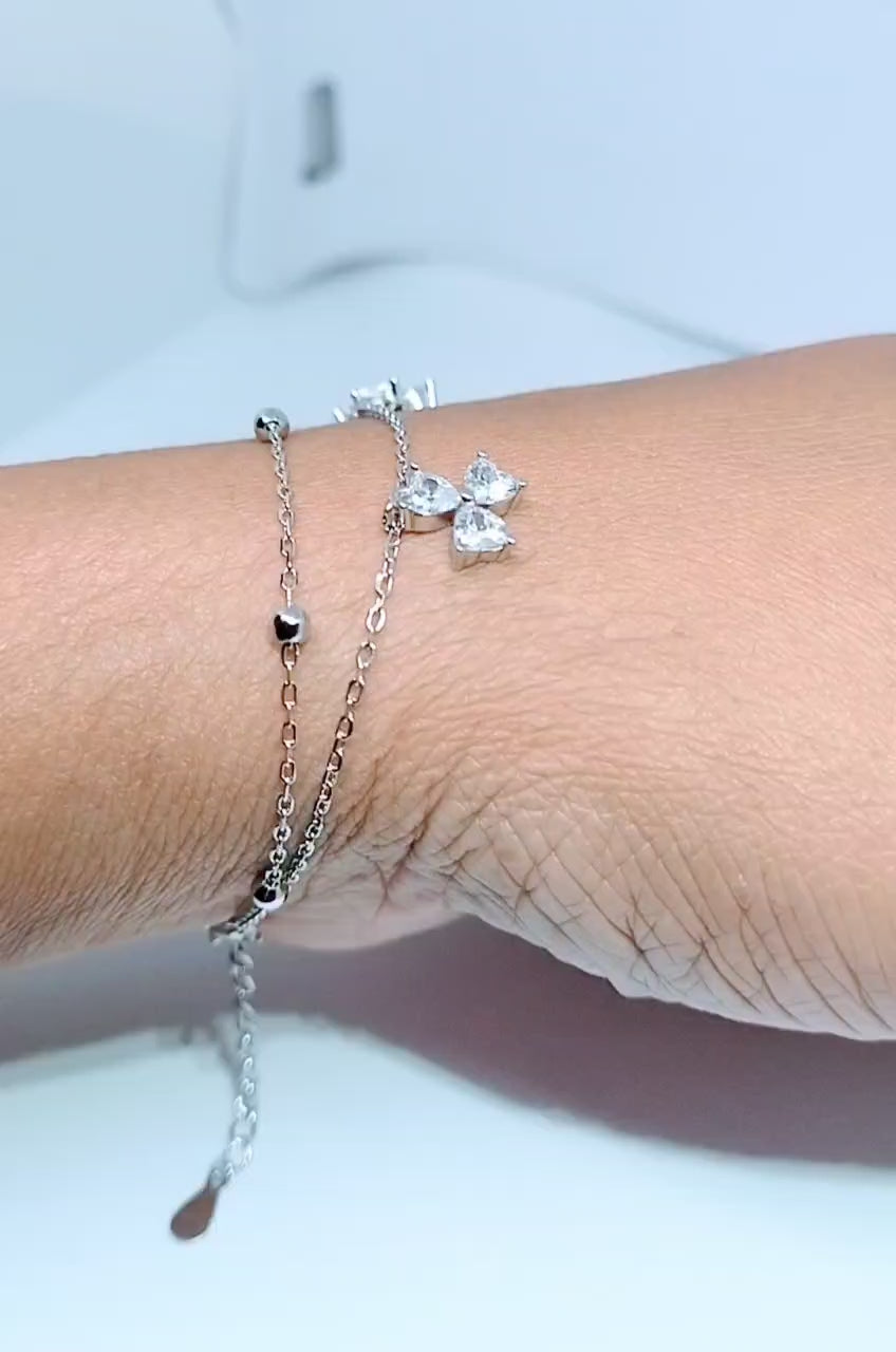 925 Sterling Silver Two-Layered Bracelet for Women | Dual Chain Design with Sparkling Diamonds | Elegant & Adjustable Wristwear MY506-323