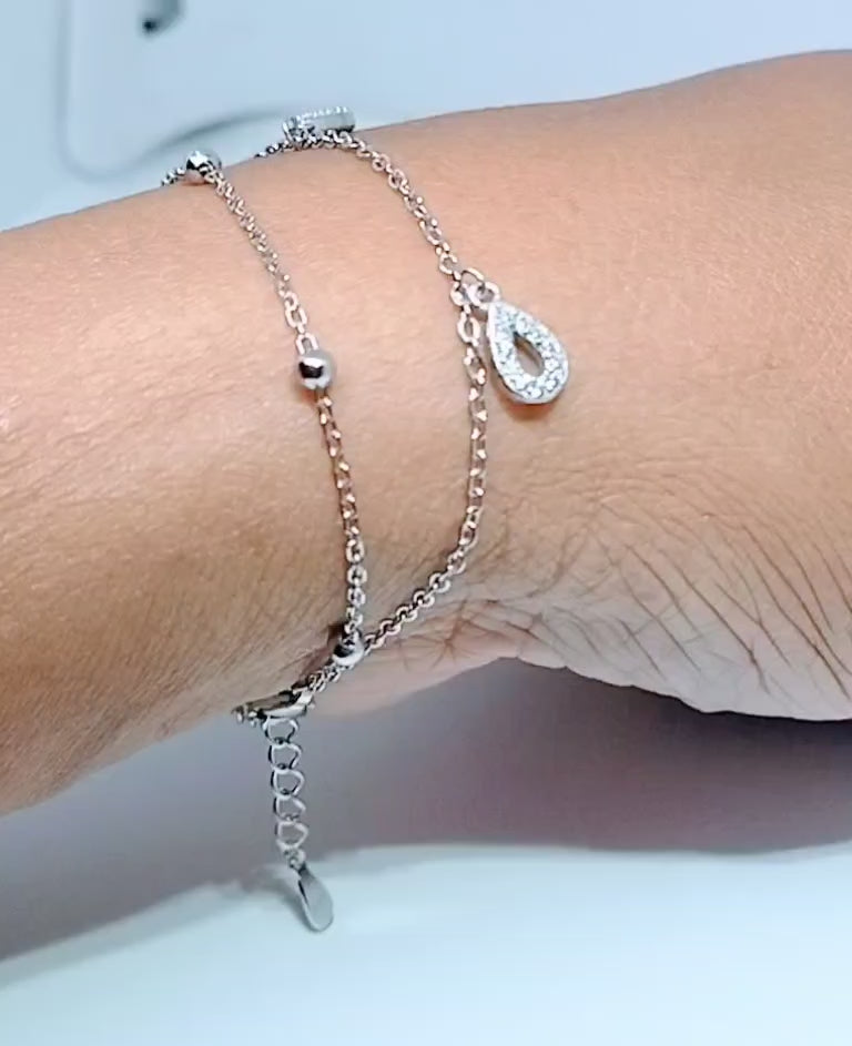 925 Sterling Silver Two-Layered Bracelet for Women | Dual Chain Design with Sparkling  Diamonds | Elegant & Adjustable Wrist-wear MY509-238