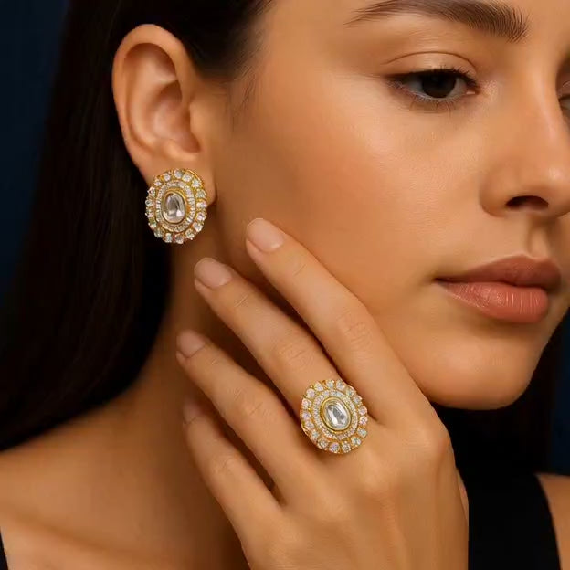 Royal Aura Polki Stone Earrings And Rings