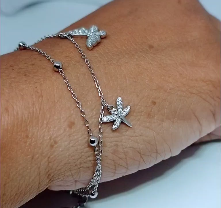 925 Sterling Silver Two-Layered Bracelet for Women | Dual Chain Design with Sparkling Diamonds | Elegant & Adjustable Wristwear MY507-278