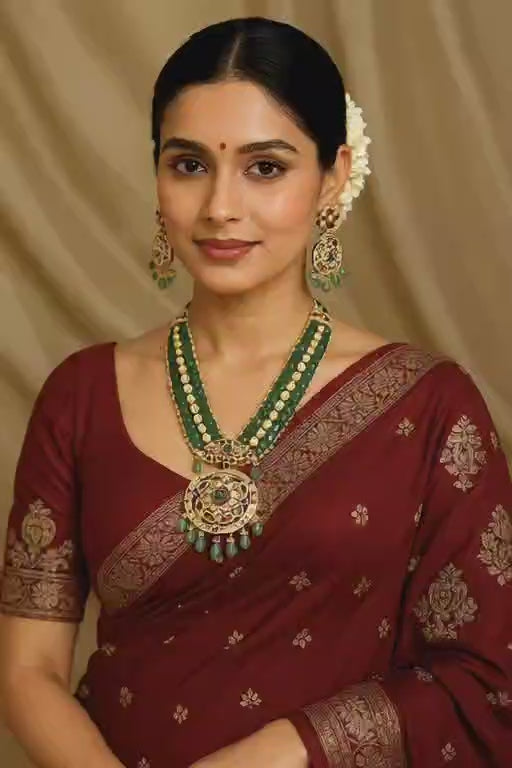 Regal Emerald Kundan Polki Necklace Set