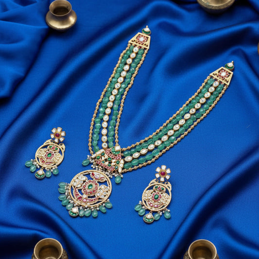 Regal Emerald Kundan Polki Necklace Set