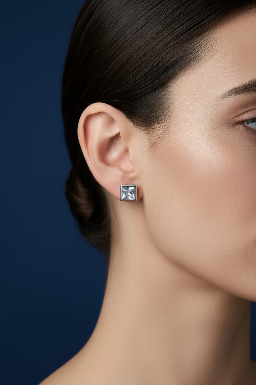 Minimal Square Crystal Stud Earrings | Elegant 925 Silver Collection ER737-DP295